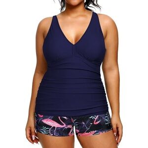 Rivelino Plus Size Two Piece Tankini Swimsuit V Neck with Boyshorts NWOT